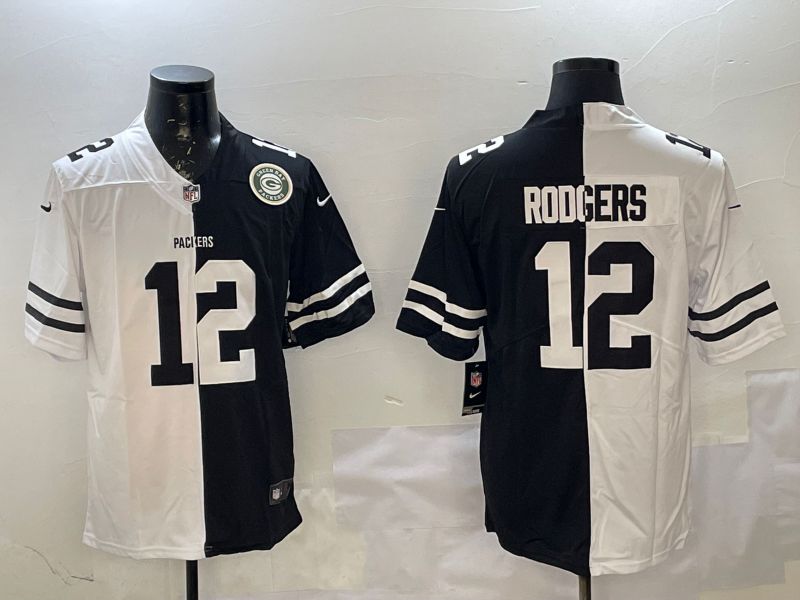 Men Green Bay Packers #12 Rodgers White Black Fashion 2025 Nike Limited NFL Jersey style 2